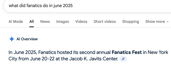 Screenshot of what did fanatics do in june 2025 Google search