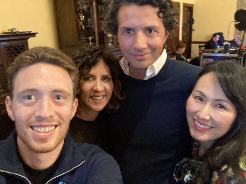 A selfie of Alex with Mindy Chun, Romain Gaillard, and Malena Higuera after their HBBIP Live session