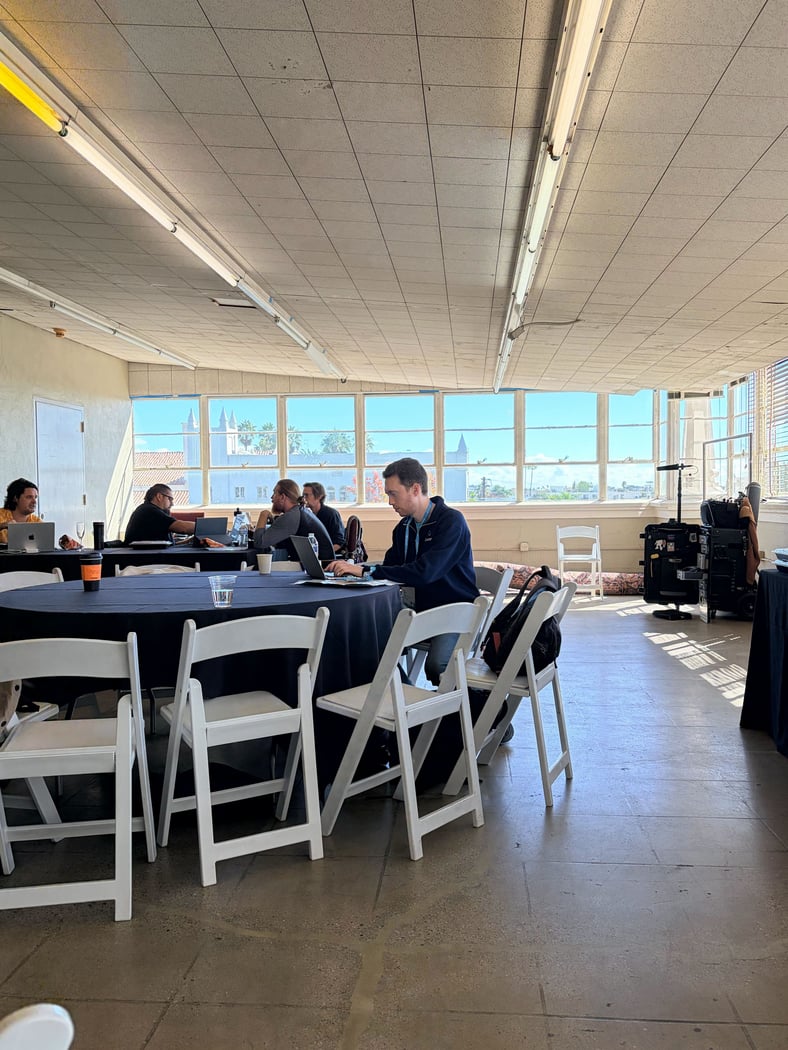 Alex working hard in the very hot upstairs of the Ebell