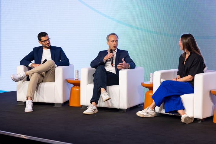 Hassan Daoud (Beiersdorf), Antoine Héry (Beiersdorf), Brit Starr (CreatorIQ) at CreatorIQ Connect