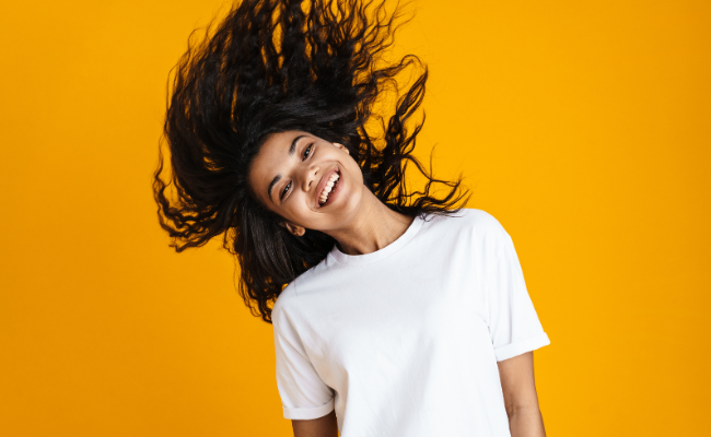 Model flipping her hair