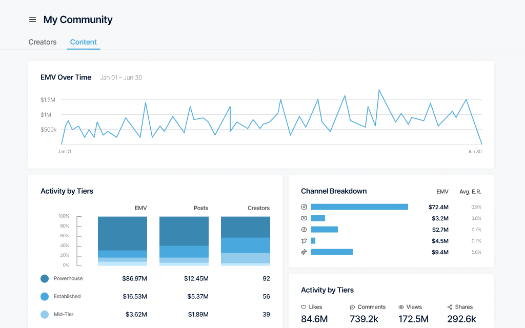 Overview of content data in Tribe Dynamics