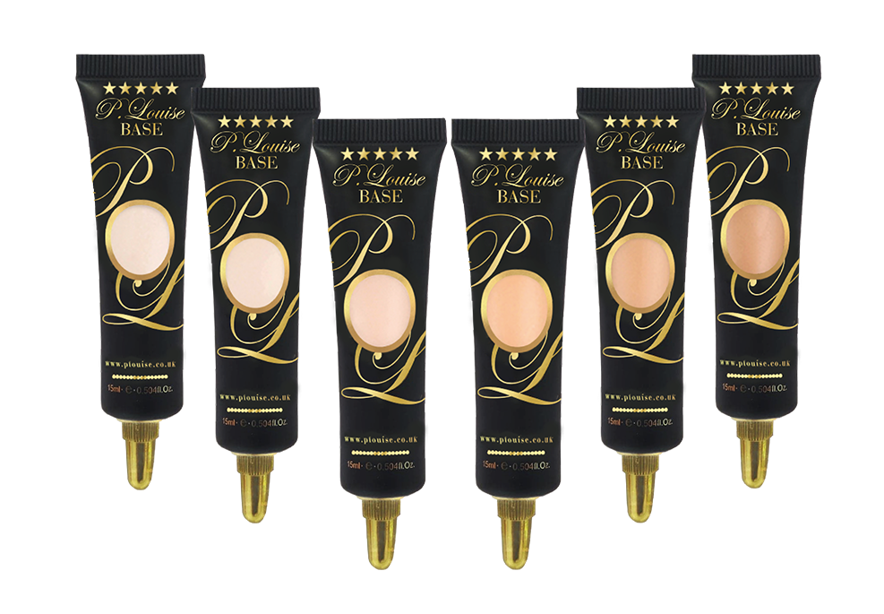 Bottles of the P.Louise Makeup Academy Base eyeshadow primer against a white background. 