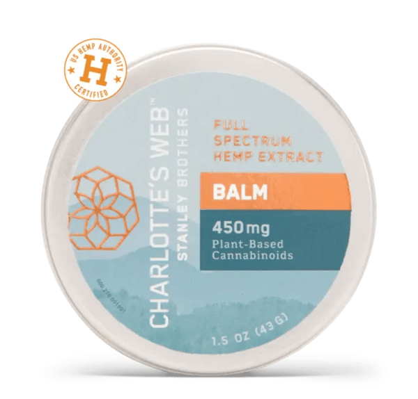 An advertisement for Charlotte’s Web’s Hemp-Infused Balm with CBD.