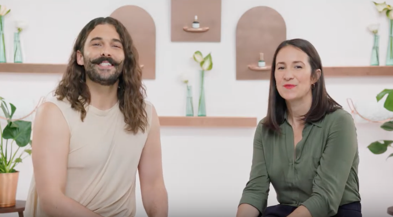 Photo of Jonathan Van Ness and Tara Foley from Biossance’s The Clean Academy video series.