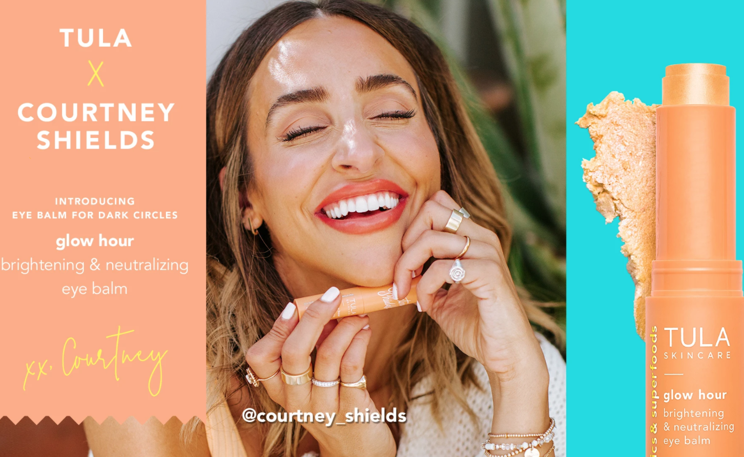 Advertisement for the TULA x Courtney Shields Glow Hour collaboration.
