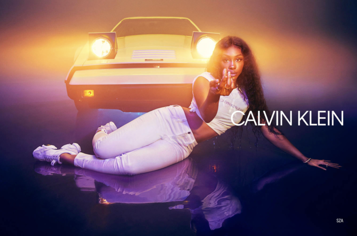 SZA poses in a Calvin Klein jeans advertisement.
