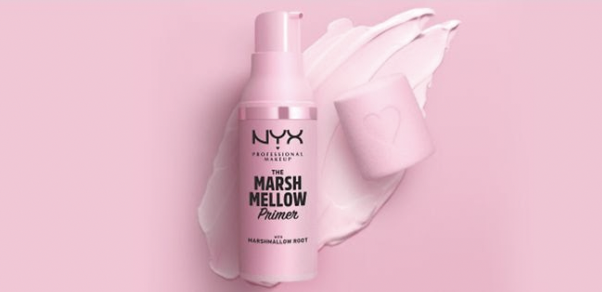 TikTok beauty product The Marshmellow Smoothing Primer against a pink background. 