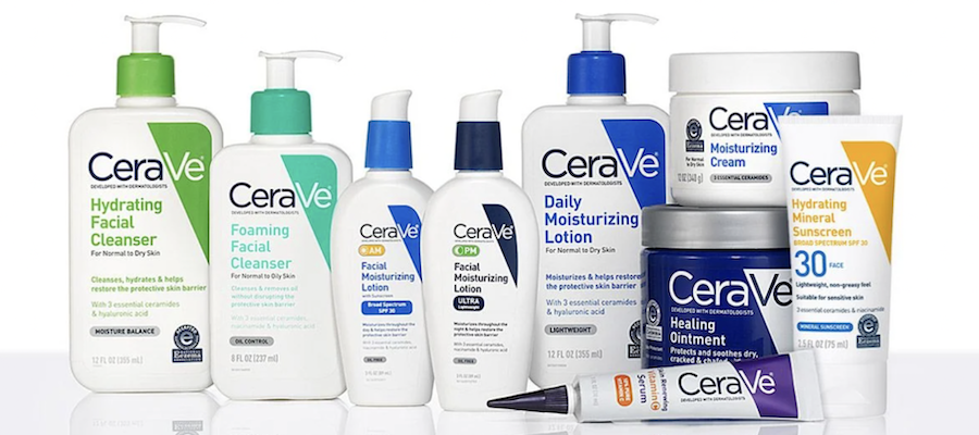A range of CeraVe skincare and bodycare products against a white background, from cerave.com.