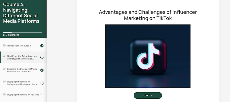 A screenshot of a course from Tribe Dynamics’ Influencer Marketing Training and Certification Program. 