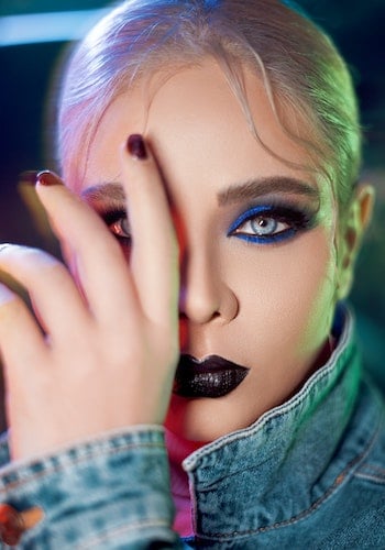 A creative makeup look on a Gen Z influencer, by Mehdi Zegna.
