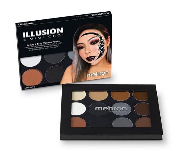 Mehron Makeup’s Illusion face palette, designed in collaboration with Mimi Choi, and its box. 