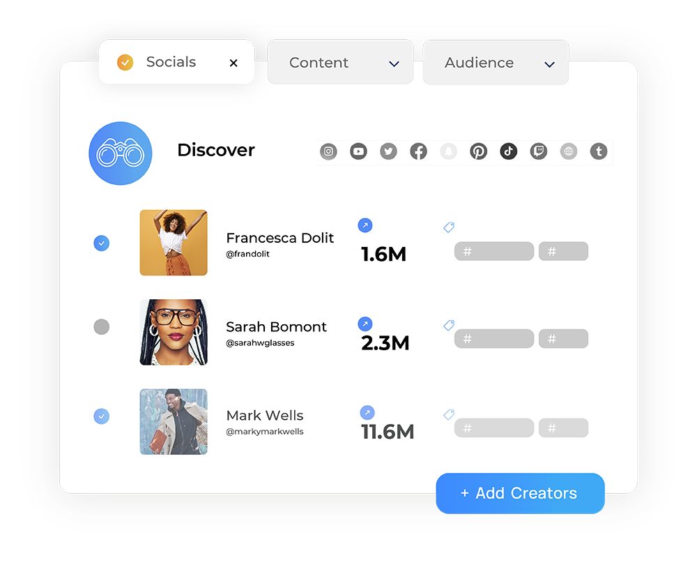 Assess millions of creator profiles across every major social network